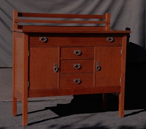 Gustav Stickley Vintage Original Buffet Sideboard, Hand Hammered Hardware, Original Ooze Leather in Drawer, Double Signed.